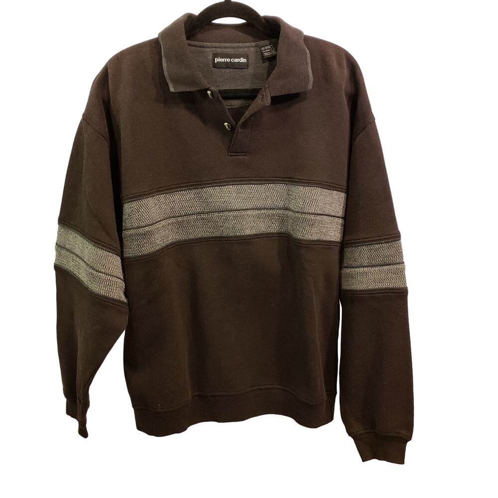 Vintage Pierre Cardin Large gray pullover sweater chest stripe polo style LLN